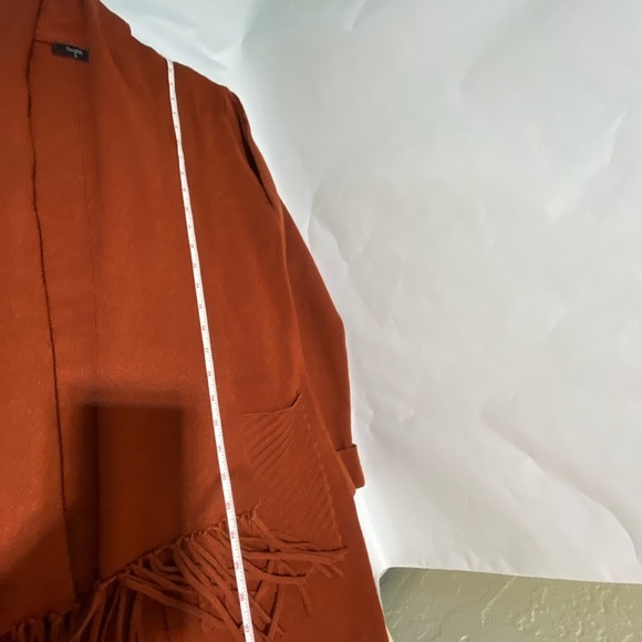 Tahari Terracotta fringe Cardigan Sweater - Picture 7 of 7